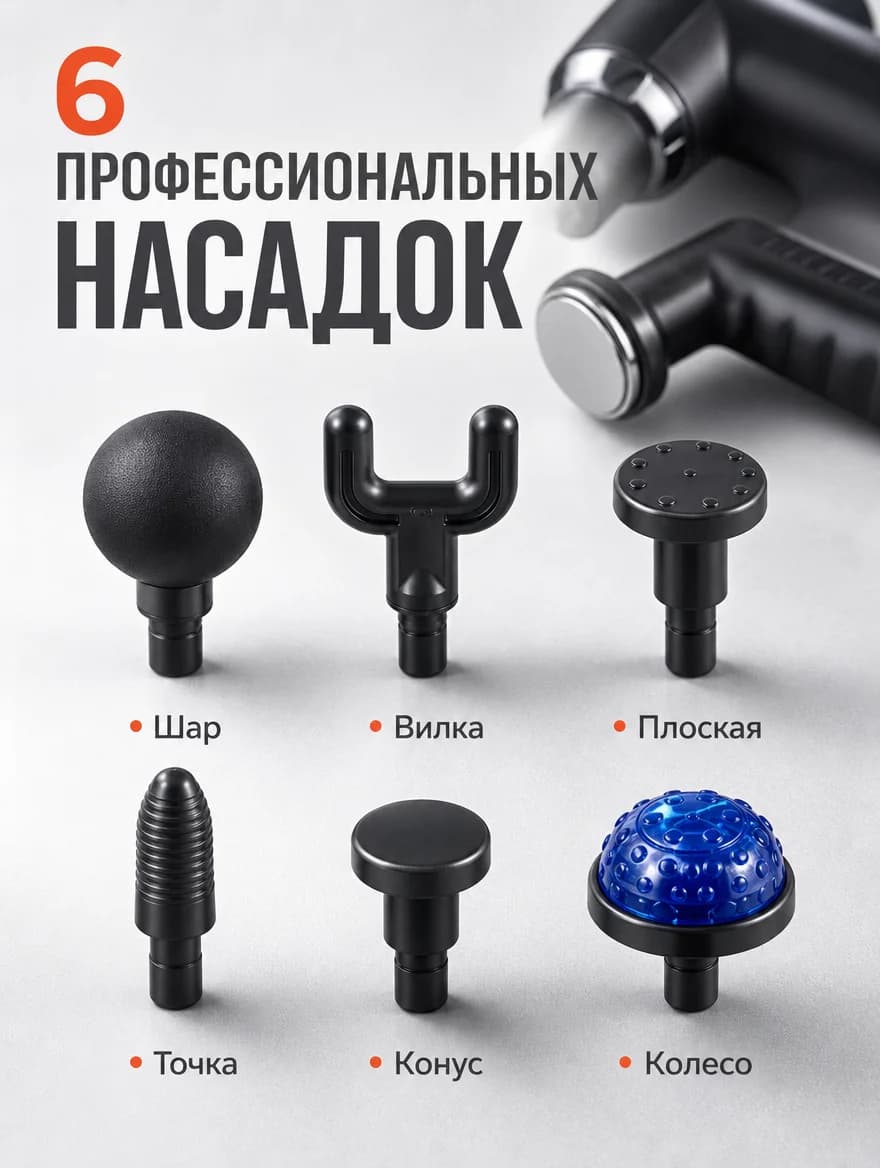 Massaj pistolet issiq-sovuq fasciya uchun — 5 tezlik, 6 nasadka, USB — 3