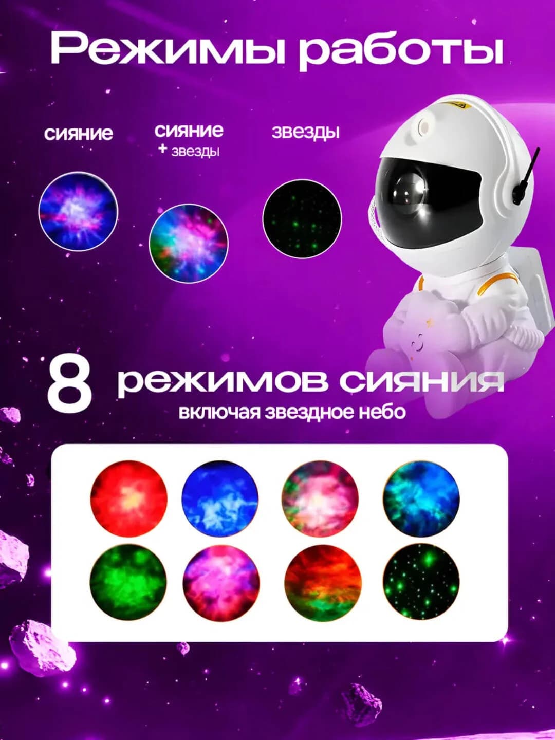 Kosmonavt-nochnik. Bolalar uchun yulduzli osmon kichik projektor — 3
